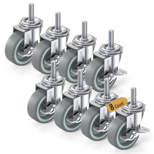 Image of HOLKIE Caster Wheels 3 inch Locking Stem Casters, 3 /8 inch -16 x 1-1 /2 inch (Stem Diameter 3 /8 inch, Stem Length 1-1 /2 inch) Threaded Stem Casters Swivel Casters Set of 8 Heavy Duty Castors Gray