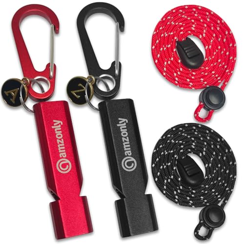 Heart-Engraved Aluminum Emergency Whistles for Her/Him, A Pair of Custom-Initialed Whistles with Keychains and Neck Lanyards, for Lifeguard, Coaching, Hiking, EDC Outdoor, Sports, Multi Color