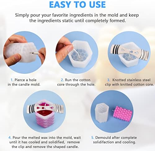 URAQT Candle Mold, 2 Pack Candle Soap Making Moulds with 15pcs Candle Wicks and Stainless Wicks Holder, 3D Pillar Bubble Silicone Candle Moulds for Christmas Party Decoration Handmade Gift Craft DIY