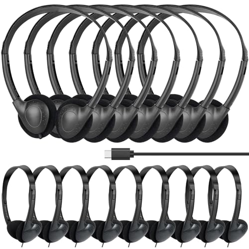 Image of USB C Headphones Bulk 20 Pack for Kids Classroom School,USB Type C | Headphones Class Set for School Student Children Compatible with Pad Smartphones Travel Testing Black