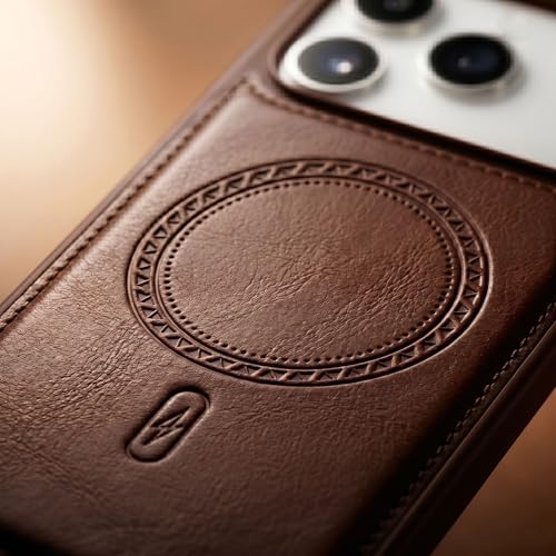 Image of amazon basics Premium PU Leather Case for iPhone 17 Pro, MagSafe Compatible Magnetic Ring, Sleek Protective Back Cover - [Brown]