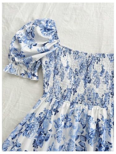 Image of Floerns Women's Floral Puff Short Sleeve A Line Dress Ruffle Hem Boho Dresses