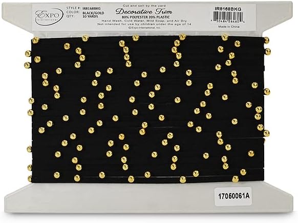 Trims by the Yard Elsa Ball Bead Strip Black/Gold | (10 Yard Cut) Trim