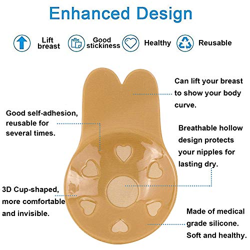 Women Adhesive Strapless Breast Lift Up Nipplecovers Sticky Invisible Backless Silicone Bra (Beige, X-Large(Suits For Dd/E Cup)) #TOP2