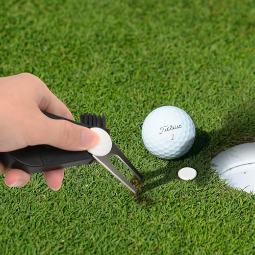 Lacinoeo Ferramenta de Divot de Golfe Dobrável e Metal - Premium 5 em 1 com Marcador de Bola de Golf
