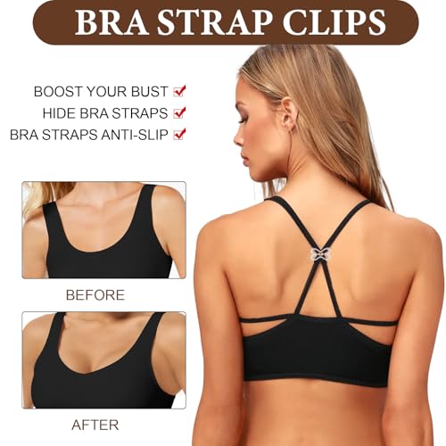 Bra Strap Holder Clips for Racerback, 12Pcs Bra Clips to Make Racerback, Anti-Slip Bra Strap Holders for Slipping, Adjustable Bra Strap Clips for Racerback (Black, Beige, White, Clear)3