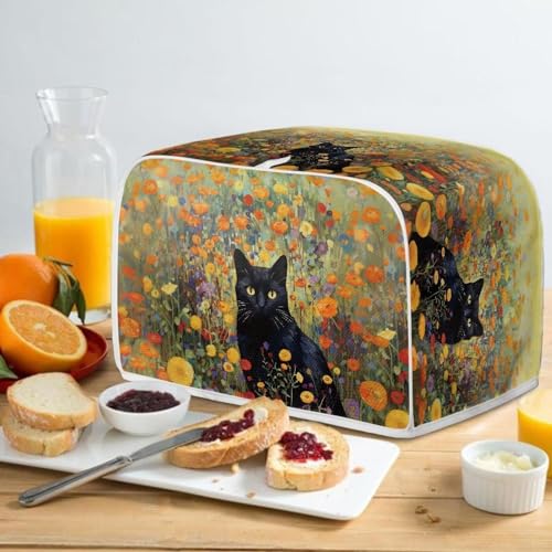 Image of Talayituse Cat Flower Print Toaster Cover 2 Slice Wide Slot, Lightweight Toaster Dust Protection Washable Appliance Bread Maker Cover