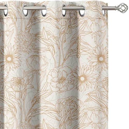 Vargottam Elegant Floral Outline Pattern Curtains - Set of 2 Blackout Panels, 42 x 90 Inches - Noise Reducing & Energy-Efficient Room Darkening Window/Door Drapes for Modern Home Decor - Brown