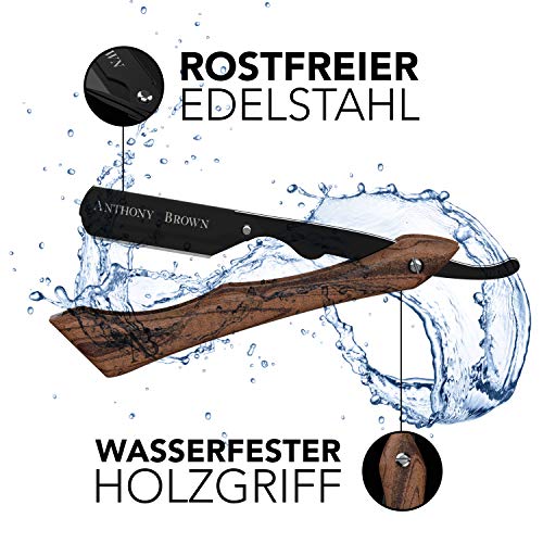 Anthony Brown® Rasiermesser Holz in Schwarz oder Silber - einzigartiger Klingenkopf für mehr Präzision - mit Wechselklingen und Etui - Rasiermesser Set - Image 5