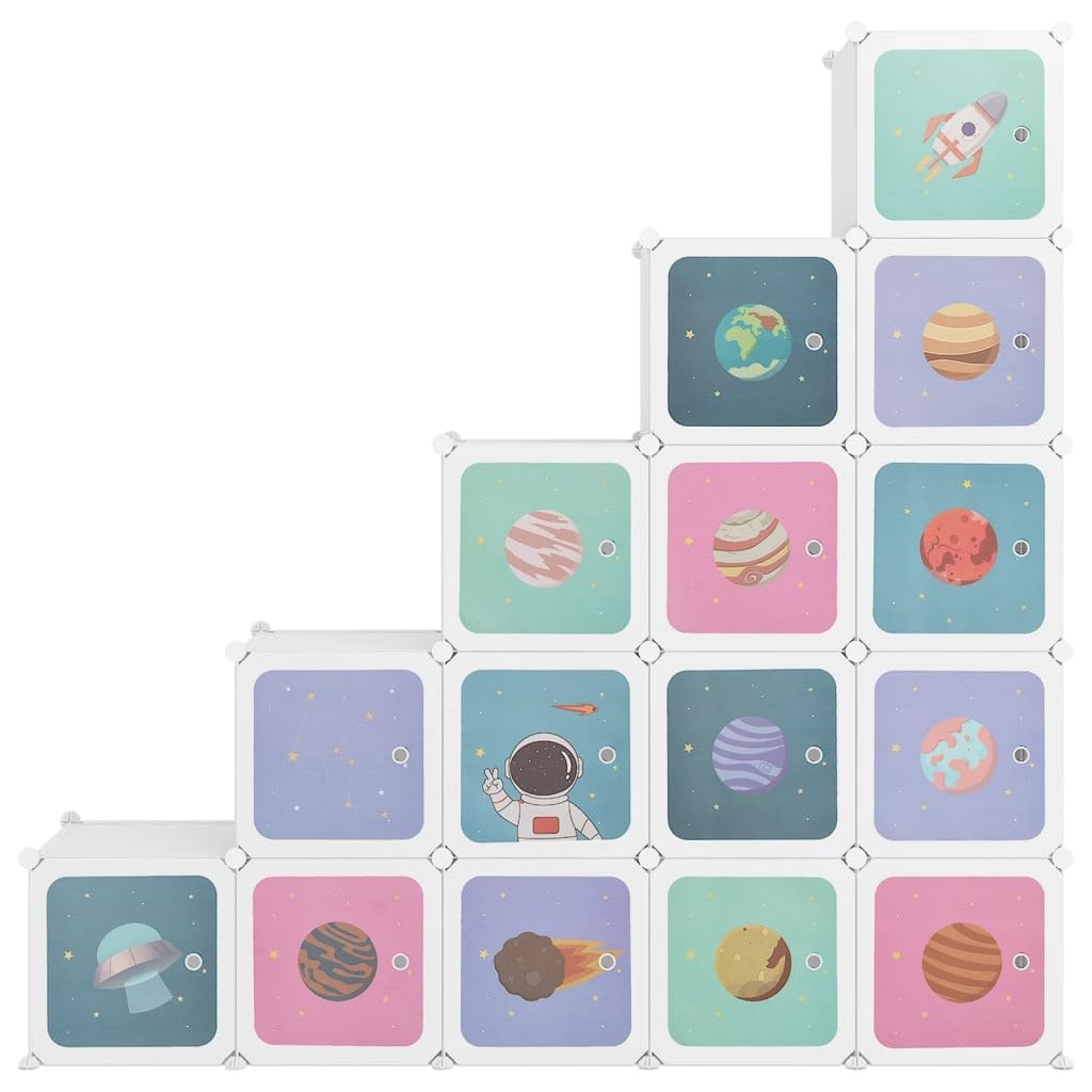 vidaXL Armoire de Rangement pour Enfants avec 15 Cubes Organisateur Stockage Tout-Petits Meuble de Rangement Maison Intérieur Blanc PP
