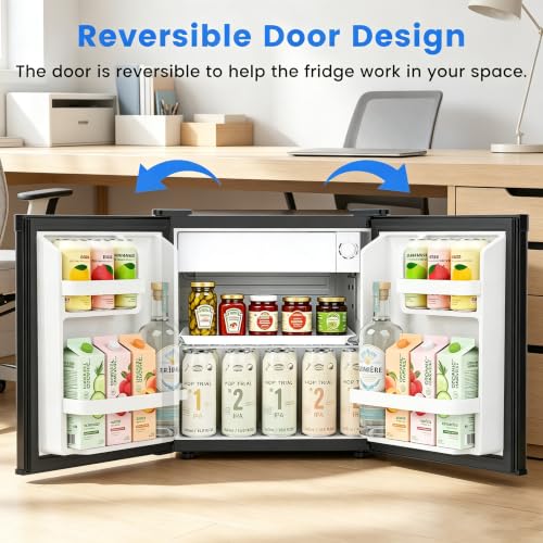 Image of Electactic 1.6 Cu.ft Mini Fridge, Compact Refrigerator, Single Reversible Door, Ultra Quiet, Energy Efficient for Office, Dorm, Bedroom, Apartment, Black