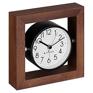 Navaris Reloj de Mesa analógico – Reloj clásico de Madera silencioso – Decorativo para sobremesa mesilla de Noche salón – Marrón Oscuro y Blanco