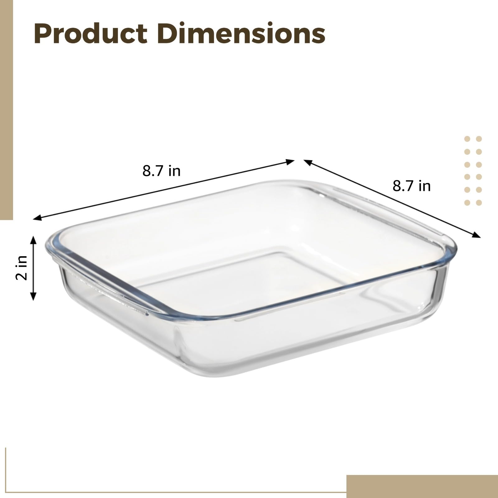 Glas-Auflaufform, Glas-Backform, quadratische Glasbackform für den Backofen, Auflaufform aus gehärtetem Glas zum Kochen, Gratinieren, Servieren, 1,8 L, 60,87 fl oz, 8,7 x 8,7 x 2 in