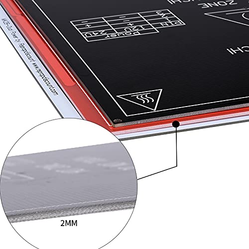 Lysee 3D Printer Parts & Accessories - PCB MK2B Heatbed 214214mm with led and 100K ohm thermistor and Cable Black/White/Red for 3D Printer - (Size: Black with Cable)