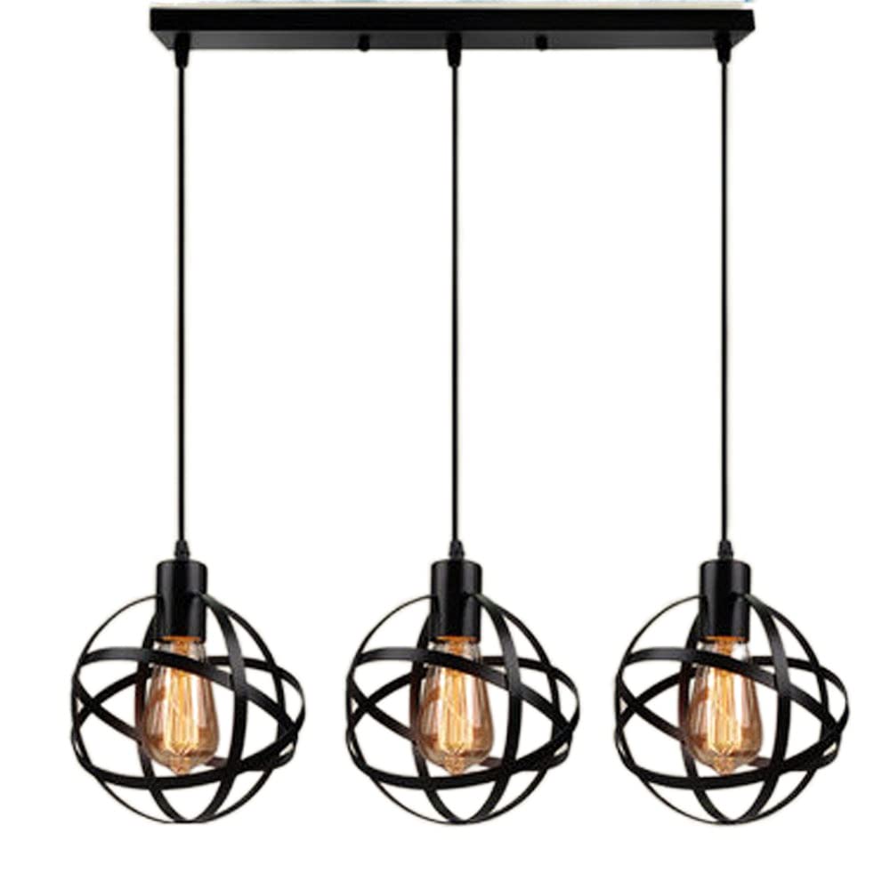 Lustre industriel à 3 lampes suspension E27 pour cuisine et salon