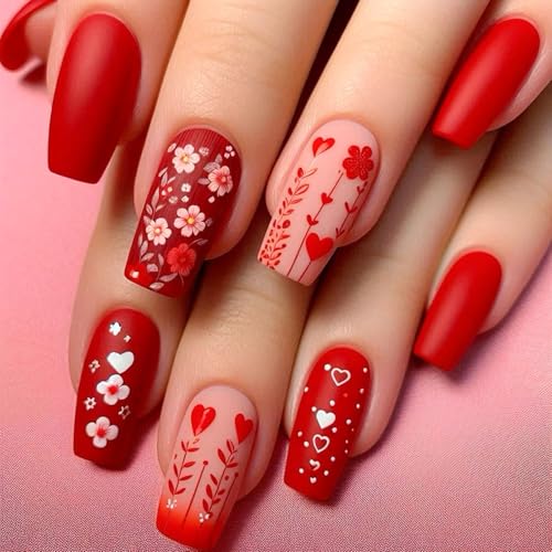 Red Valentines Nails Press ons Romantic Press on Nails for