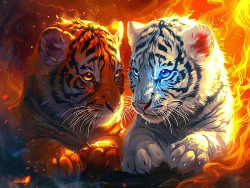 Peinture Diamant Animaux Tigre : Décoration Murale Salon en Cristal 5D