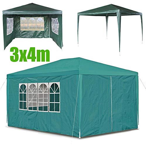 Bowose 3x4m Waterproof Gazebo Outdoor Party Wedding Event Shelter Tent with 4 Removable Side Walls (3 with Windows 1 with Zip) for all seasons, Green, 2 Year Warranty