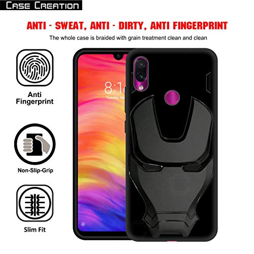 Image of COVERLY Official 3D Touch Feel Trending Avengers Logo Mask Soft Rugged Grip Iron Man Super Power Cartoon Movie Engraved Silicone Matte Back Cover for Xiaomi Redmi Note 7 Pro - Black