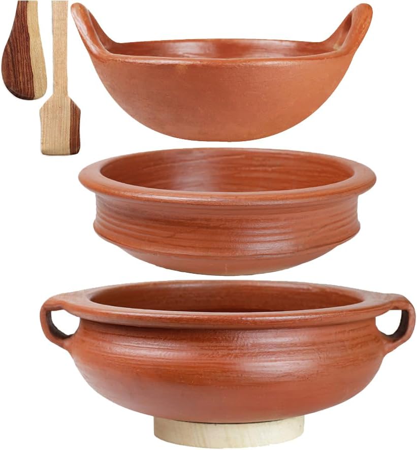 Clay Handi/Pot for Cooking and serving Combo 1, 1 & 2Liter