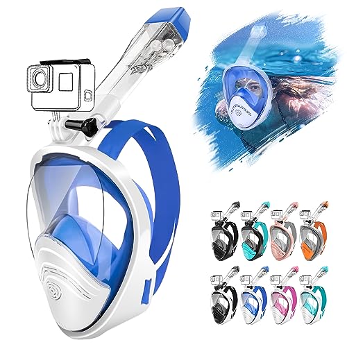 HINATAA Máscara de Buceo, Diseño de Doble Bola Flotante Anti-vaho Anti-Fuga Máscara de Snorkel, 180° Visión y Cámara Puede Colocarse Gafas de Snorkel Máscara, para Adultos,Jóvenes,Niños (S/M, Azul)