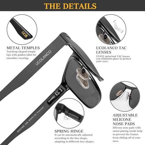 Metal Frame Sunglasses for Men Polarized UV400 with Case,Spring Flexible Hinge For Driving Fishing Hiking Golf4