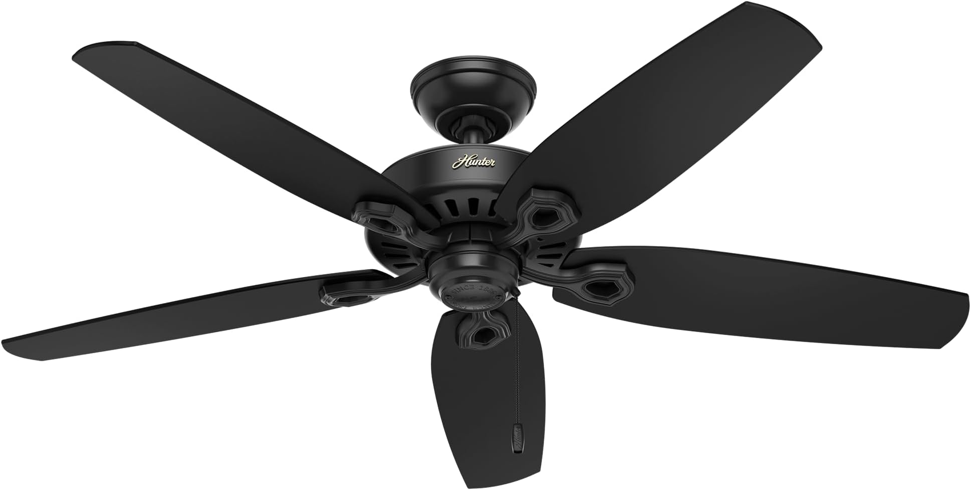 52 inch Outdoor or Indoor Ceiling Fan No Light with Pull Chain - Black Ceiling Fan without Light, Standard Mount, 5 Blades, For Patio, Porch, Living Room - Builder Elite 53294, Matte Black