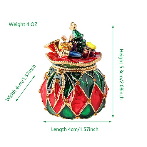 Furuida Christmas Trinket Boxes Hinged Hand-Painted Enamel Lucky Bag Shape Figurine Ornaments Craft Unique Gift For Xmas Decor (Green) #TOP5