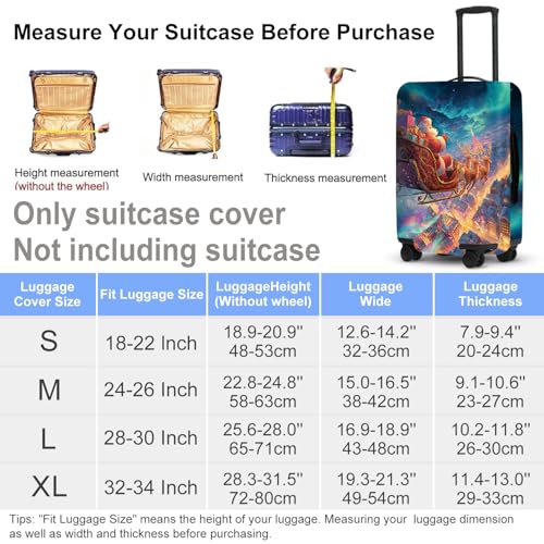 Image of Northern Lights Christmas Luggage Cover - Santa's Sleigh Flying Over City Under Aurora, Magical Stretchable Suitcase Protector 18 20 22 Inch