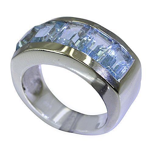 Topaze Bleue Naturelle Bague Argent 925 Mixte : anneau princesse unisexe de haute joaillerie