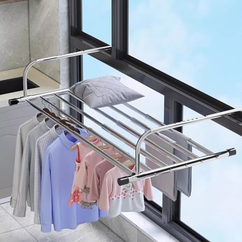 Stainless Steel Drying Rack Foldable & Expandable Indoor Clothes Drying Stand Portable for Balconies & ills Adjustable Hook Length