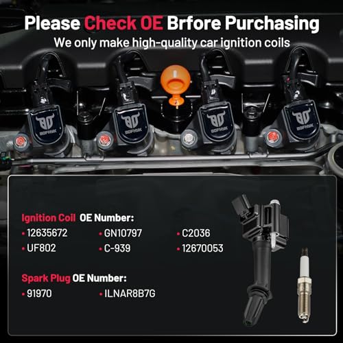 Image of BDFHYK Ignition Coils UF802 and Iridium Spark Plug 91970 Compatible with Chevrolet Equinox Malibu Cruze 2016-2020 GMC Terrain Buick Encore l4 1.4L 1.5L Chevy Oem Coil Pack Coil for ILNAR8B7G Set of 4