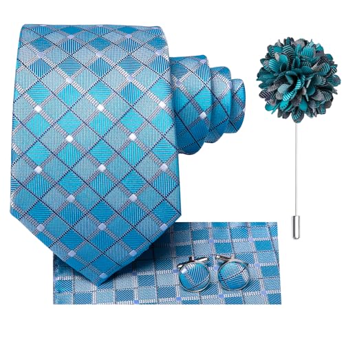 Image of Hi-Tie Men's Tie Lapel Pin Set Pocket Square Cufflinks Formal Woven Silk Tie Sets Wedding Party