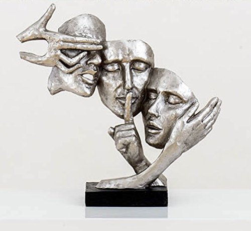 Polyresin Sculpture Mask I Do Not See, I Do Not Hear And Speak No 37 cm x 35.5