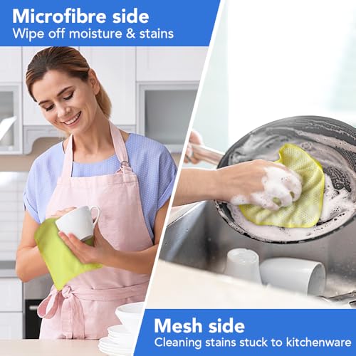 VIVOTE Microfaser Spültücher Spüllappen Waschbar Geschirrtücher Mit Poly-Mesh-Scheuerseite Abwaschtücher Küche Haushalt Tücher,8 Stück,20cmx20cm (Grün+Seeblau+Gelb+Rot)