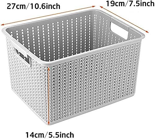 Acrux7 5 Pack Plastic Storage Baskets,10.6 x 7.5 x 5.5 inch Portable Plastic Weave Bins Kitchen Refrigerator Bathroom Desktop Storage Box for Kitchen, Bathroom and Cabinet (Gray)
