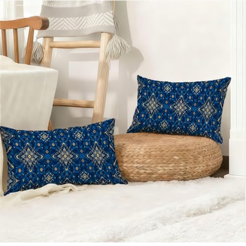 Housse coussin 50x70 velours design géométrique bleu - 5