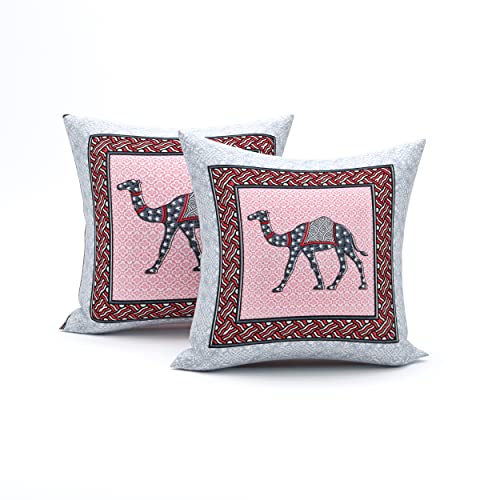 Image of BLOCKS OF INDIA 200Tc Diwan Set Cotton 8 Piece | Deewan Printed Bedsheet Sets For Living Room Hall (Set Of 8 Piece, 1-Bed Sheet | 2-Bolster Cover | 5-Cushion Cover (Color 9), Pink