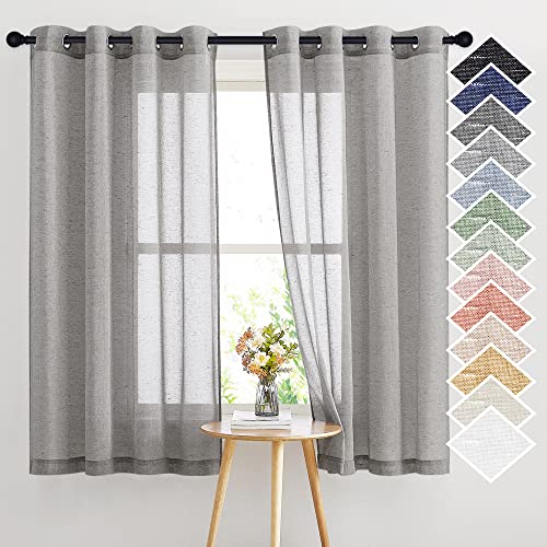 NICETOWN Sheer Curtains Open Linen Blend for Window Decor, Grommet Natural Linen Flax Window Treatment Privacy with Light Filter Vertical Drapes for Bedroom, Charcoal Grey, W52 x L63, 2 Panels
