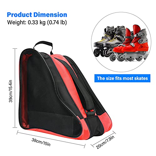Image of Roller Skate Bag, Breathable Ice-Skating Bag Shoulder and Top Handle Oxford Cloth Skating Bag for Women Men and Adults Roller Skate Accessories (Red)