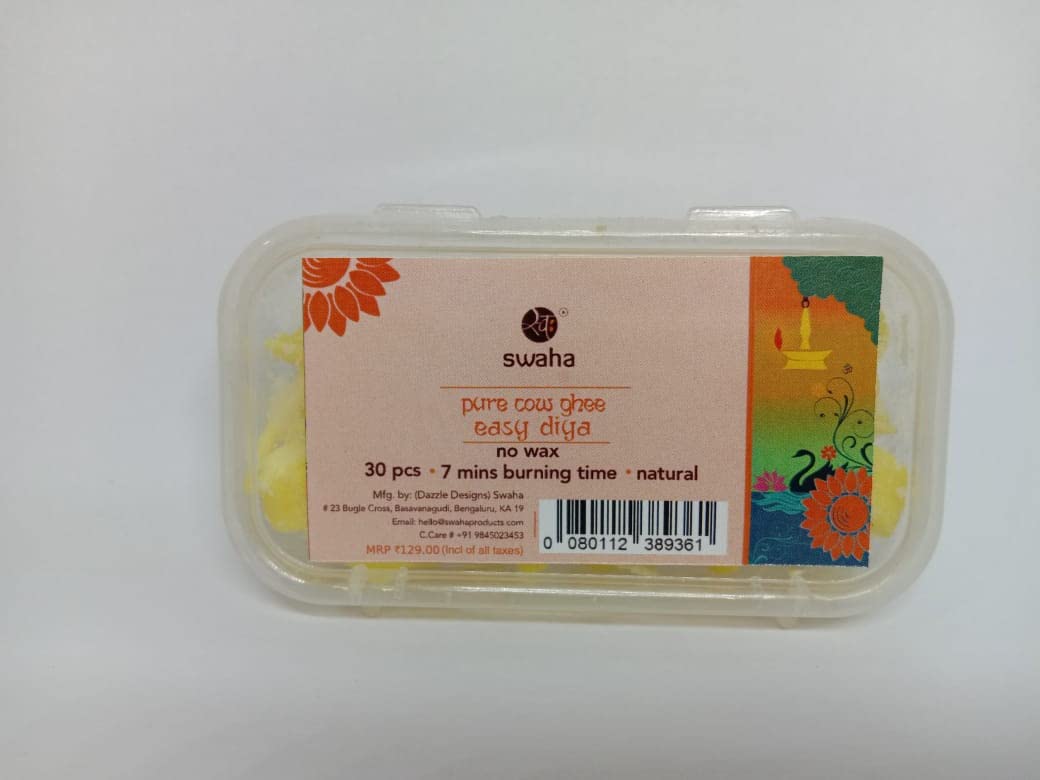 Buy Swaha Cow Ghee Wicks/Diya Batti, 30 Pieces, 7 min Burning Time, Wax