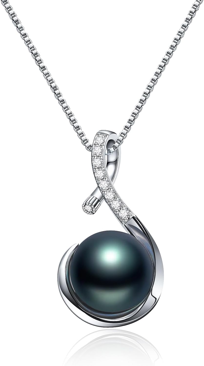 Gifts for Women, Tahitian Black Pearl Necklace for Women - 925 Sterling Silver Valentine's Day, Christmas & Mother's Day Jewelry Gift for Her, Wife, Mom - Wedding Anniversary & Birthday Gifts