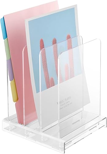 Organizador de escritorio acrílico y organizador de archivos, organizador de archivos de escritorio de 3 ranuras, estante de pie en la mesa para