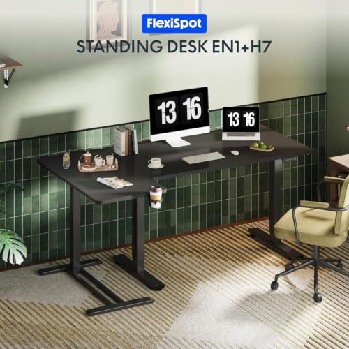 Image of FLEXISPOT Mobile Standing Desk with Wheels Pneumatic Laptop Desk Rolling Computer Cart Movable Height Adjustable Small Sit Stand Workstation Home Use (31.5 inch W x 17.7 inch D, Black)