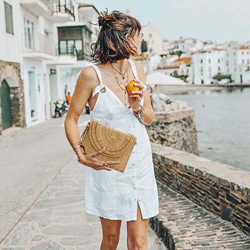 Gets Summer Handmade Crossbody Bag Straw Clutch Envelope Purse Wallet For Women (Raffia Fringed Khaki) #TOP3