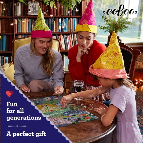 Image of eeBoo 1000 Piece Puzzle - Cottage at Dusk Jigsaw Puzzle for Adults, Square 23 inch x 23 inch Made with Recycled Board & Vegetable-Based Ink
