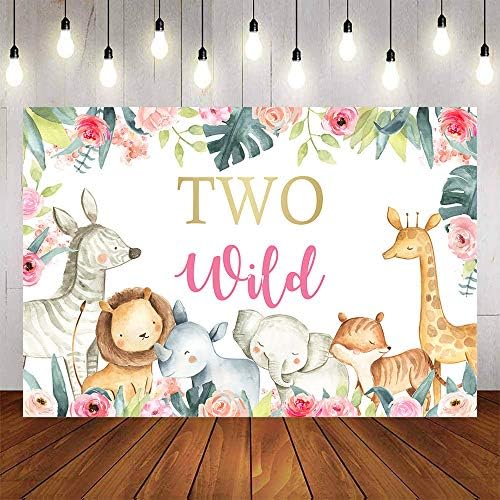 Avezano 7x5ft Young Wild And Three Birthday Backdrop Gold Safari Floral Animals Third Birthday Party Background Vinyl Gold Dots Safari Animals Birthday Party Backdrops Decorations For Girls