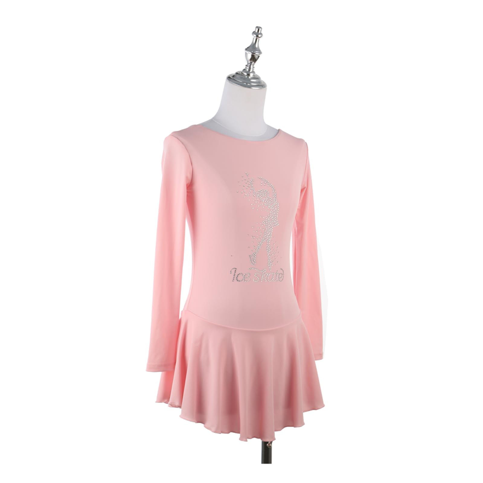 Vestido de Patinaje artístico, Traje de competición cómodo con Diamantes de imitación de Color sólido, Leotardo de Danza de Ballet lírico y Gimnasia, Vestido de Patinaje sobre Hielo (Rosa 3XL)