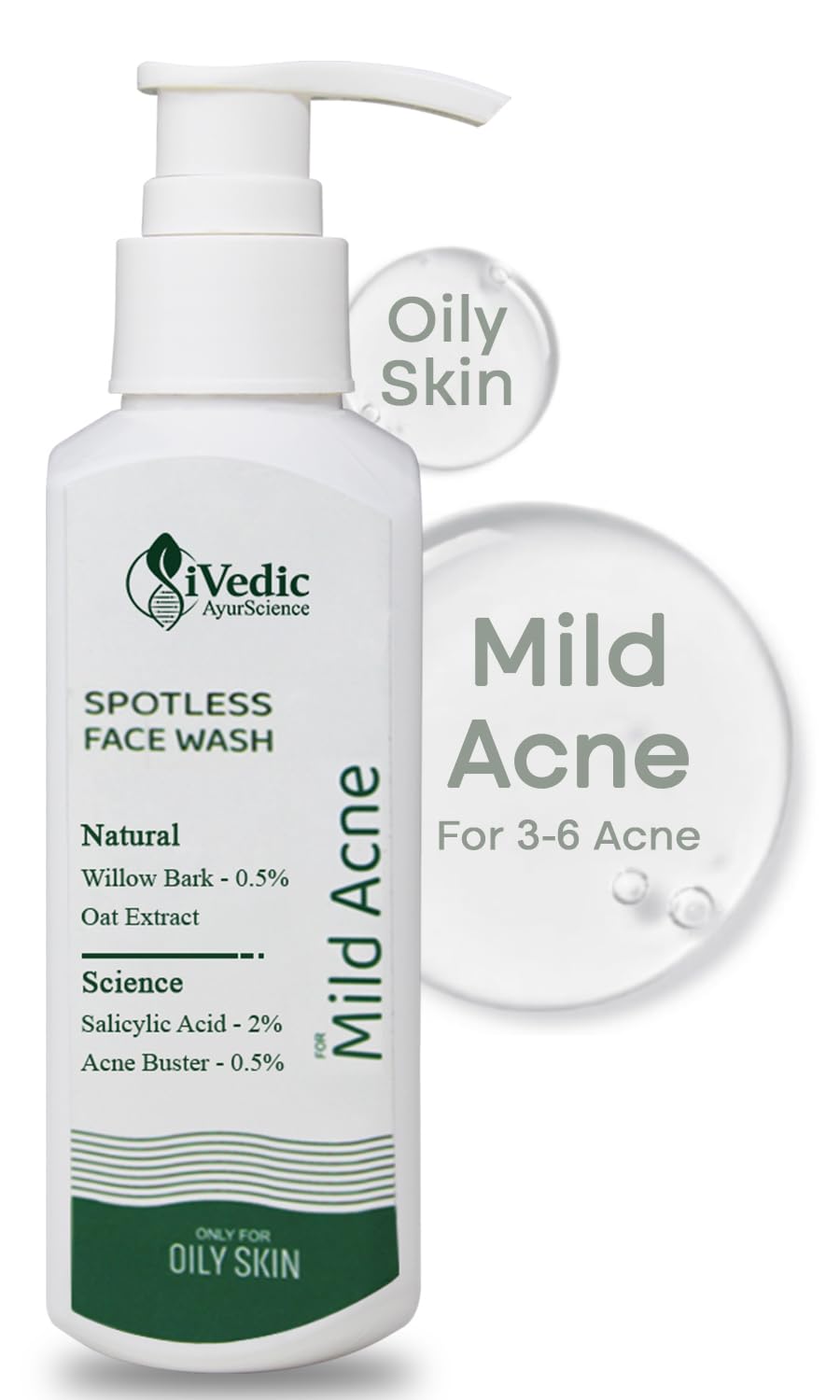 AyurScience Mild Acne Face Wash Cleanser (2% Salicylic Acid, 0.5% Acne Buster & Oat Extract) for Blackheads & Open pores - Suitable Only for Oily Skin - 150 ml