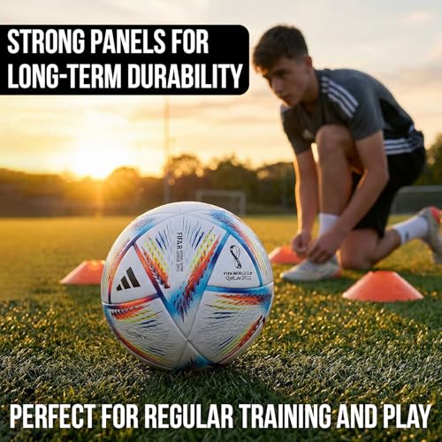 Image of Kizlo Official Size 5 Football with Pump & Pin | PVC Leather Training Soccer Ball for Ground, Turf & Street Play | High Grip & Air Retention for Kids, Youth & Adults | Multicolor (Katar)